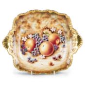 A ROYAL WORCESTER FRUIT PAINTED TUDOR TRAY