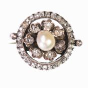 A PEARL AND DIAMOND CLUSTER BROOCH