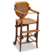 A LATE VICTORIAN BEECH AND CANEWORK CHILD'S HIGH-CHAIR