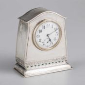 AN ARTS AND CRAFTS SILVER AND ENAMEL CLOCK