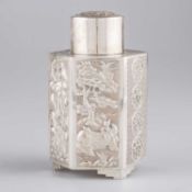 A CHINESE SILVER TEA CADDY