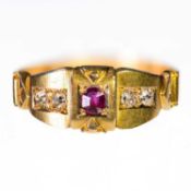 A VICTORIAN 18 CARAT GOLD RUBY AND DIAMOND RING