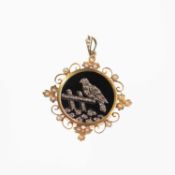 A VICTORIAN ENAMEL, DIAMOND AND SEED PEARL PENDANT