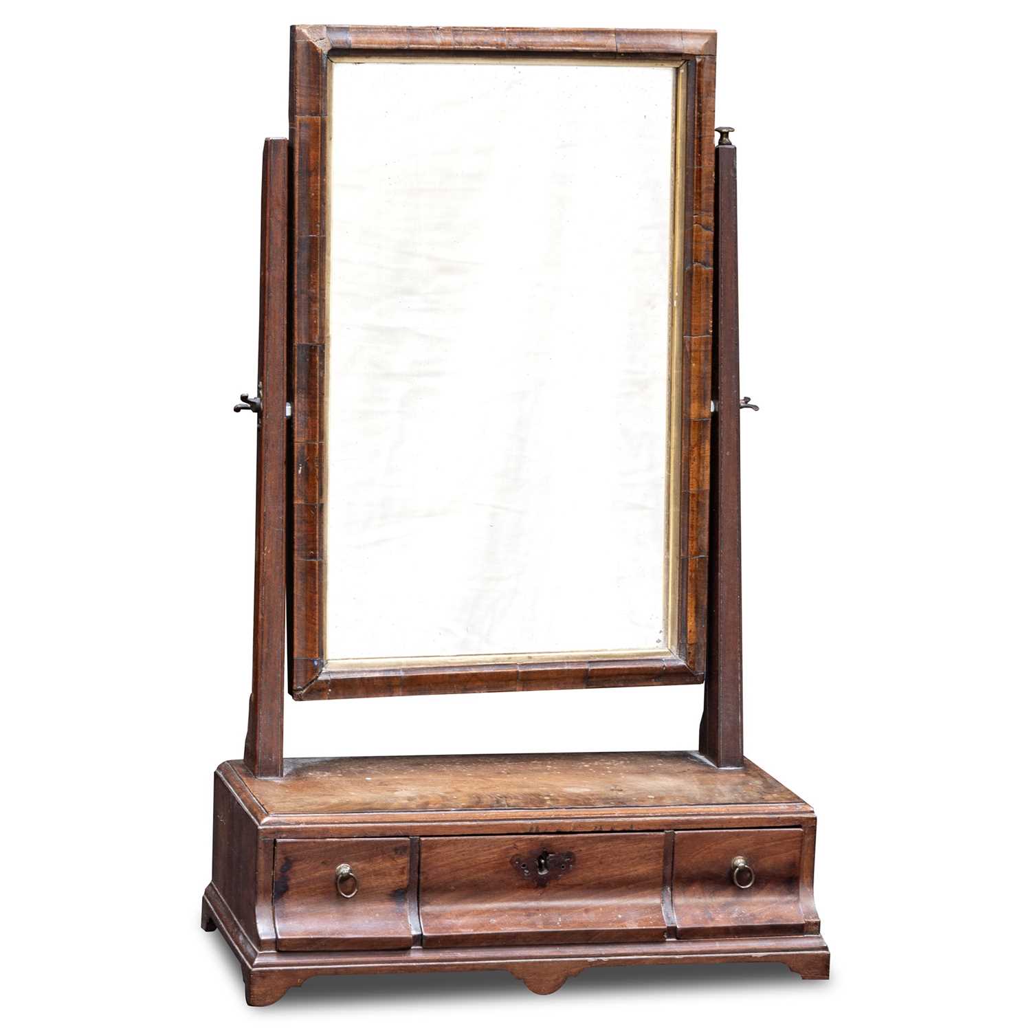 A GEORGE III WALNUT TOILET MIRROR