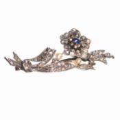 A LATE 19TH CENTURY SAPPHIRE, PEARL AND DIAMOND FLORAL SPRAY BROOCH