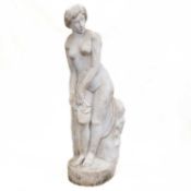 A LARGE MARBLE FIGURE OF A FEMALE NUDE