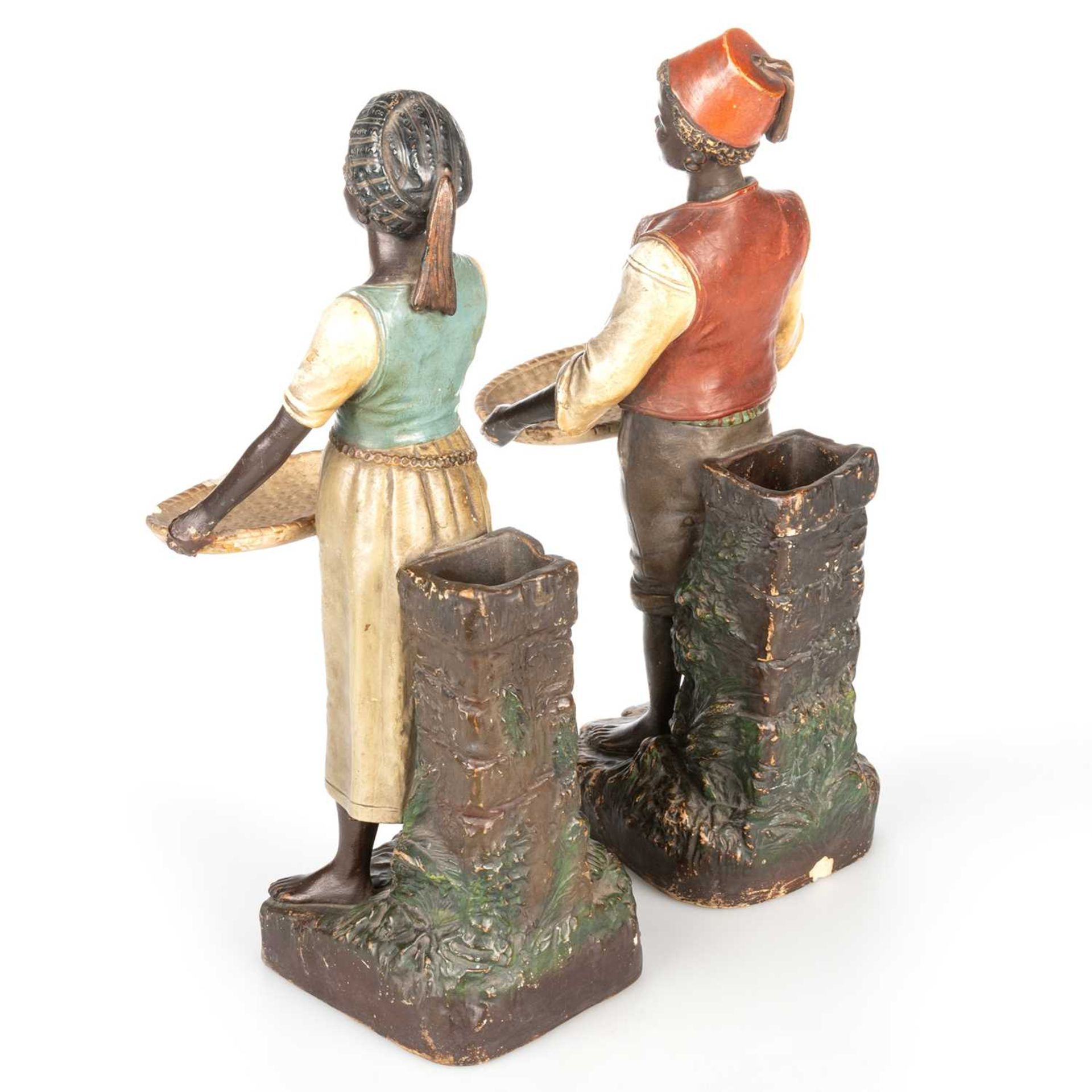 A PAIR OF AUSTRIAN TERRACOTTA BLACKAMOOR FIGURAL SPILL VASES, BY BERNARD BLOCH, CIRCA 1900 - Image 3 of 4