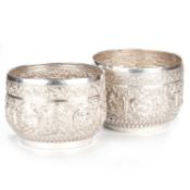 A LARGE PAIR OF BURMESE SILVER BOWLS