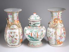 A LARGE PAIR OF CANTONESE FAMILLE ROSE VASES, 19TH CENTURY