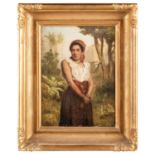 19TH CENTURY EUROPEAN SCHOOL PORTRAIT OF A CARIBBEAN GIRL STANDING IN A LANDSCAPE