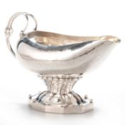 GEORG JENSEN: A DANISH SILVER LEAF AND BERRIES PATTERN SAUCE BOAT