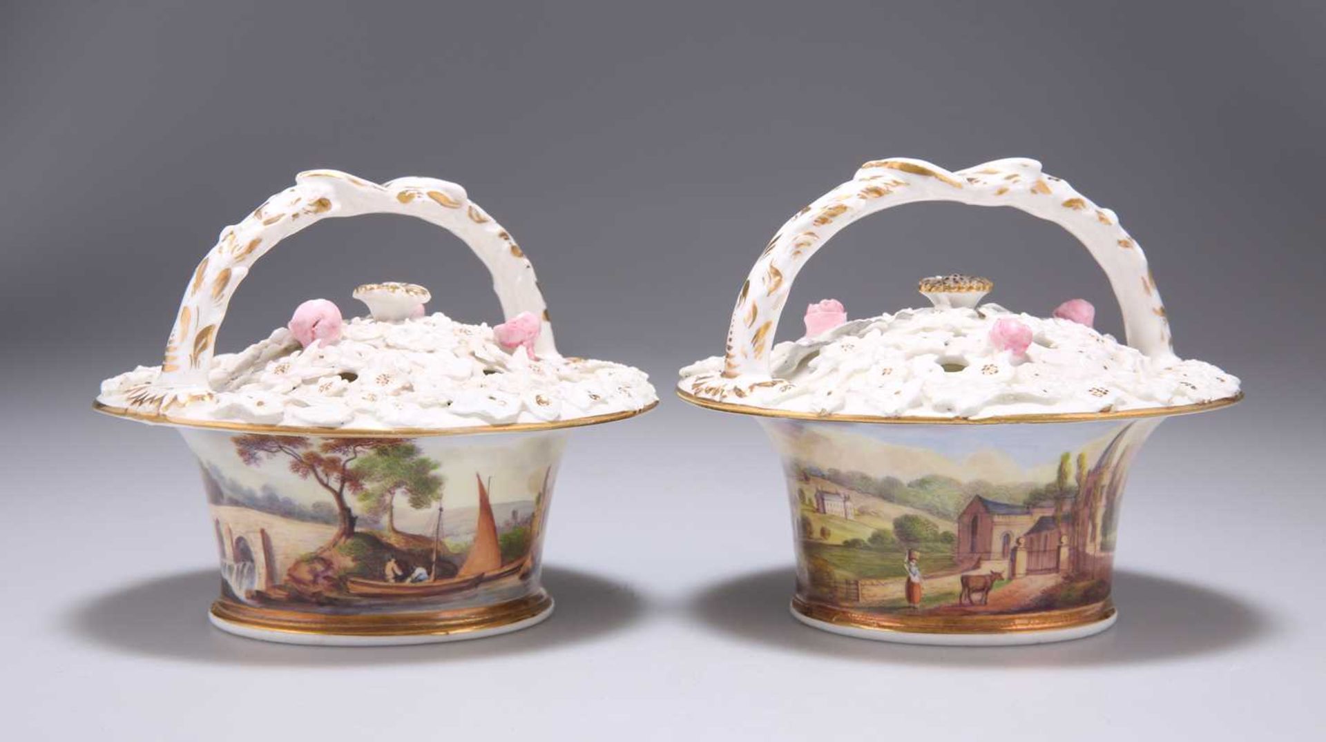A PAIR OF POT POURRI BASKETS AND COVERS, OF ROCKINGHAM TYPE - Image 2 of 4
