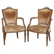 A PAIR OF LOUIS XVI STYLE CARVED AND GILDED SALON CHAIRS, 19TH CENTURY