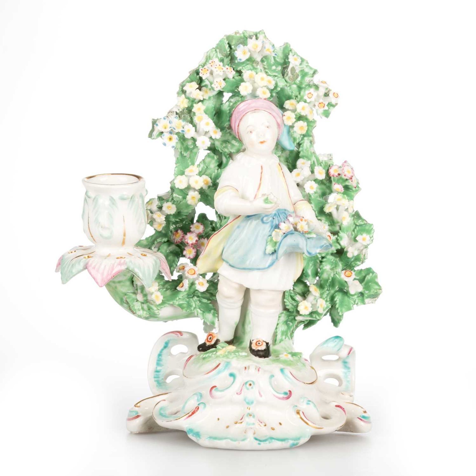A PAIR OF DERBY PORCELAIN BOCAGE CANDLESTICKS, CIRCA 1765 - Image 2 of 5