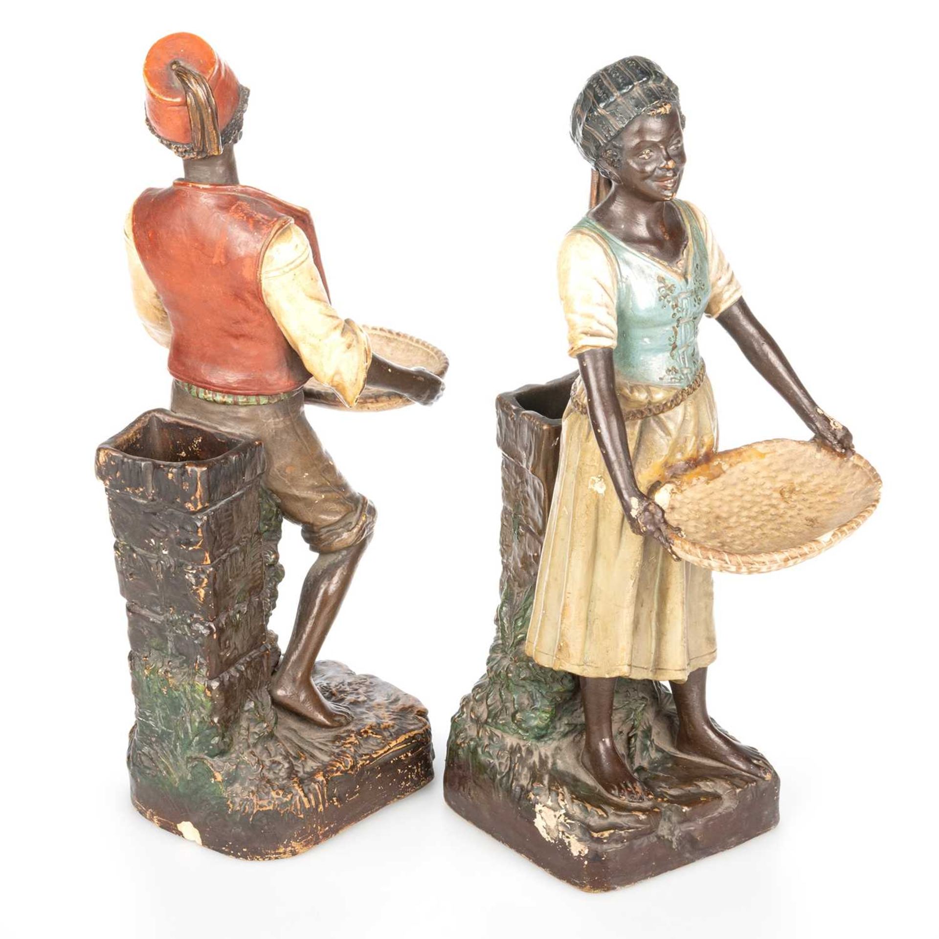 A PAIR OF AUSTRIAN TERRACOTTA BLACKAMOOR FIGURAL SPILL VASES, BY BERNARD BLOCH, CIRCA 1900 - Image 2 of 4