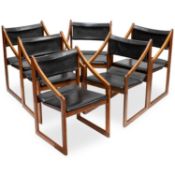 IN THE STYLE OF GERALD MCCABE (USA), A SET OF SIX MID-CENTURY HARDWOOD BOARDROOM CHAIRS