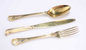 THREE PIECES OF GEORGE IV SILVER-GILT CHRISTENING CUTLERY