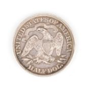 A USA SEATED LIBERTY SILVER HALF DOLLAR, 1869