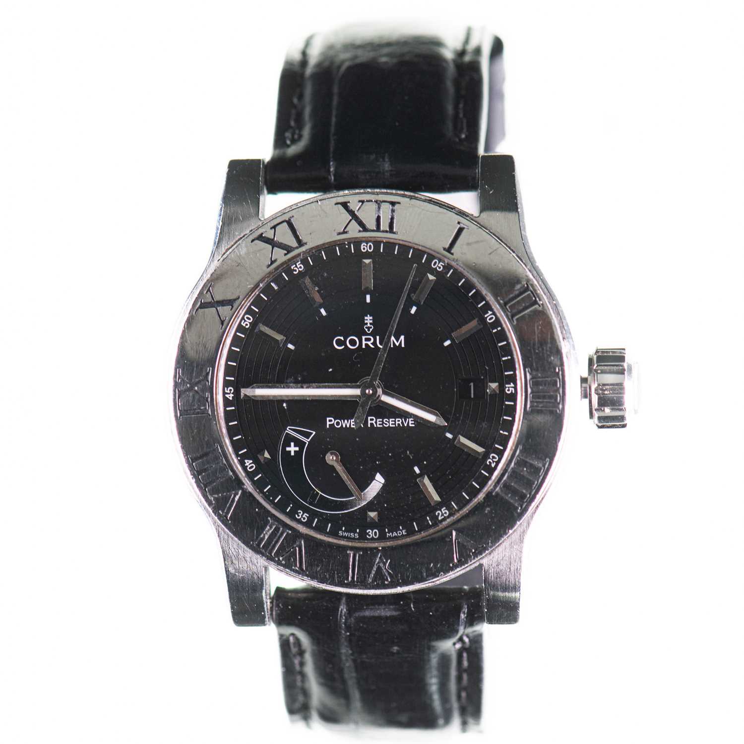 A GENTS STEEL CORUM AUTOMATIC STRAP WATCH