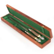 A VICTORIAN SILVER-MOUNTED SALMON CARVING SET, LATE 19TH CENTURY