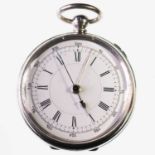 A SILVER CENTRE SECONDS CHRONOGRAPH POCKET WATCH