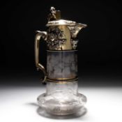 A FINE VICTORIAN SILVER-GILT AND ETCHED-GLASS CLARET JUG