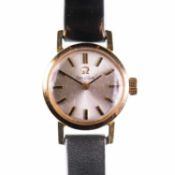 A LADY'S GOLD PLATED OMEGA STRAP WATCH