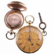 AN 18CT GOLD POCKET WATCH AND A GOLD PLATED SOVEREIGN CASE