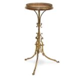 A 19TH CENTURY BRASS AND OAK TRIPOD TABLE