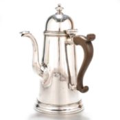 A LARGE EARLY GEORGE II SILVER SIDE-HANDLED COFFEE POT