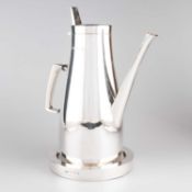 AN ELIZABETH II SILVER COFFEE POT ON STAND