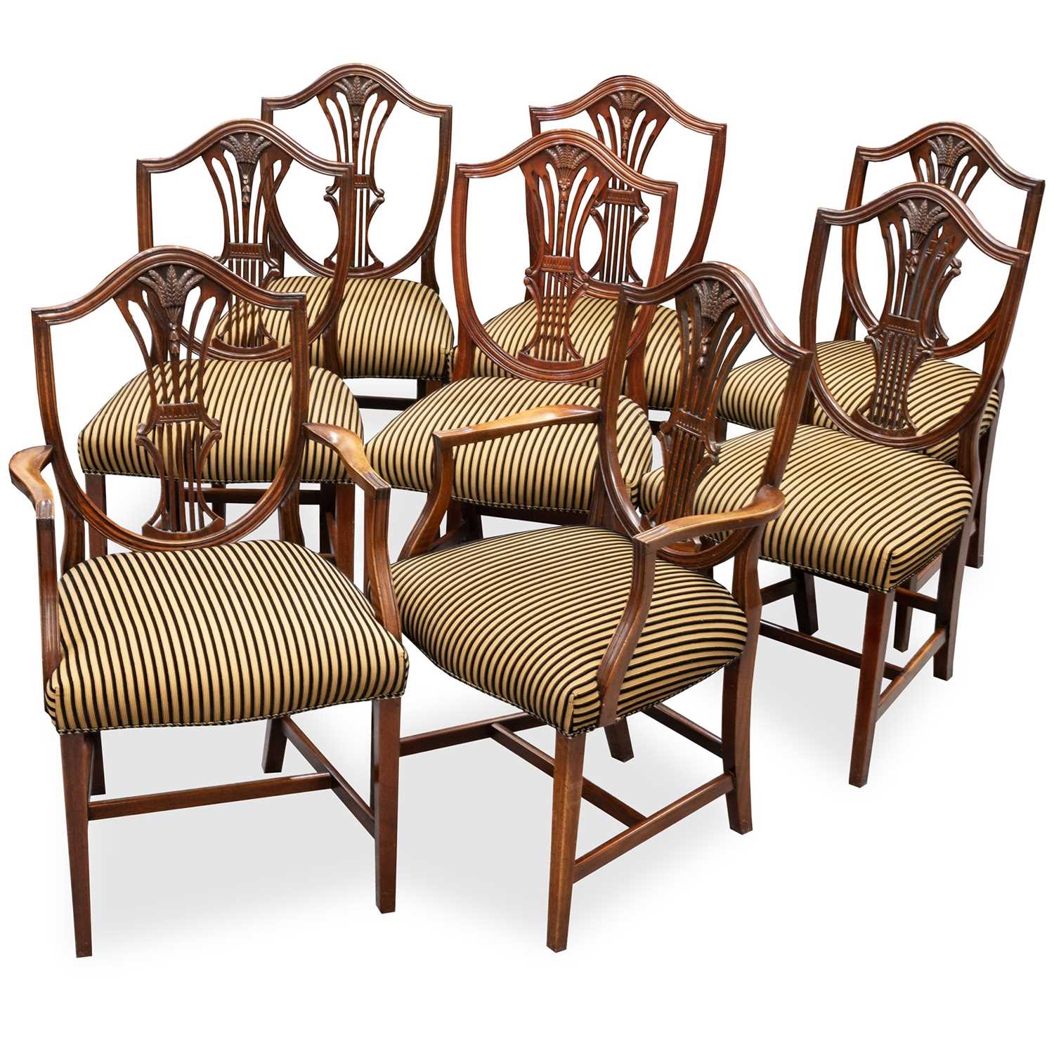 A SET OF EIGHT HEPPLEWHITE STYLE MAHOGANY DINING CHAIRS