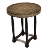 A BRASS AND EBONISED OCCASIONAL TABLE