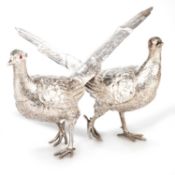 A PAIR OF CONTINENTAL SILVER MODELS OF PHEASANTS