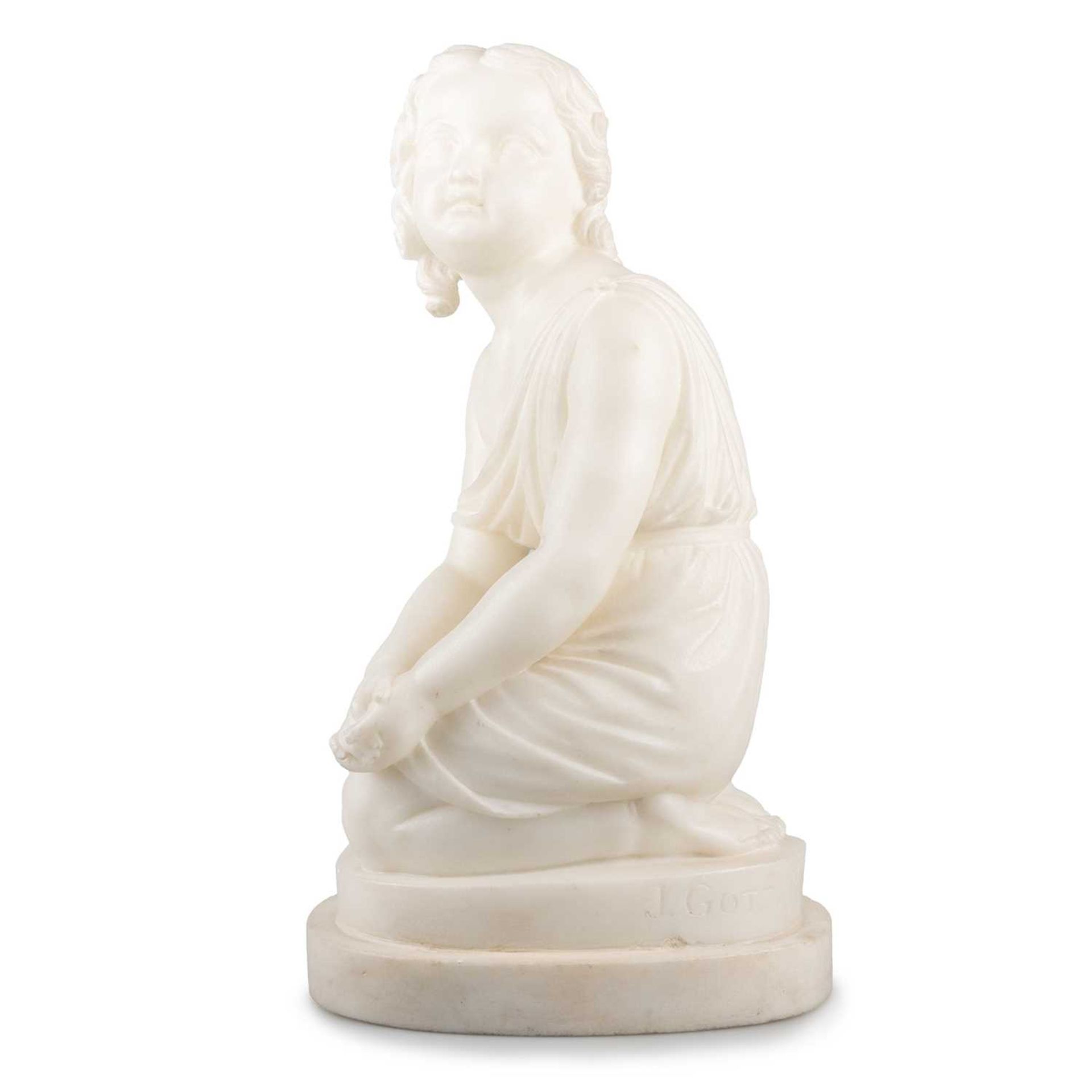 JOSEPH GOTT (LEEDS 1786-1860 ROME) CARVED MARBLE FIGURE OF A KNEELING GIRL