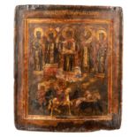 19TH CENTURY RUSSIAN SCHOOL ICON - ARCHANGEL MICHAEL FLANKED BY SAINTS