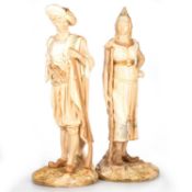 A PAIR OF ROYAL WORCESTER LARGE FIGURES OF BRINGAREE INDIANS, MODELLED BY JAMES HADLEY