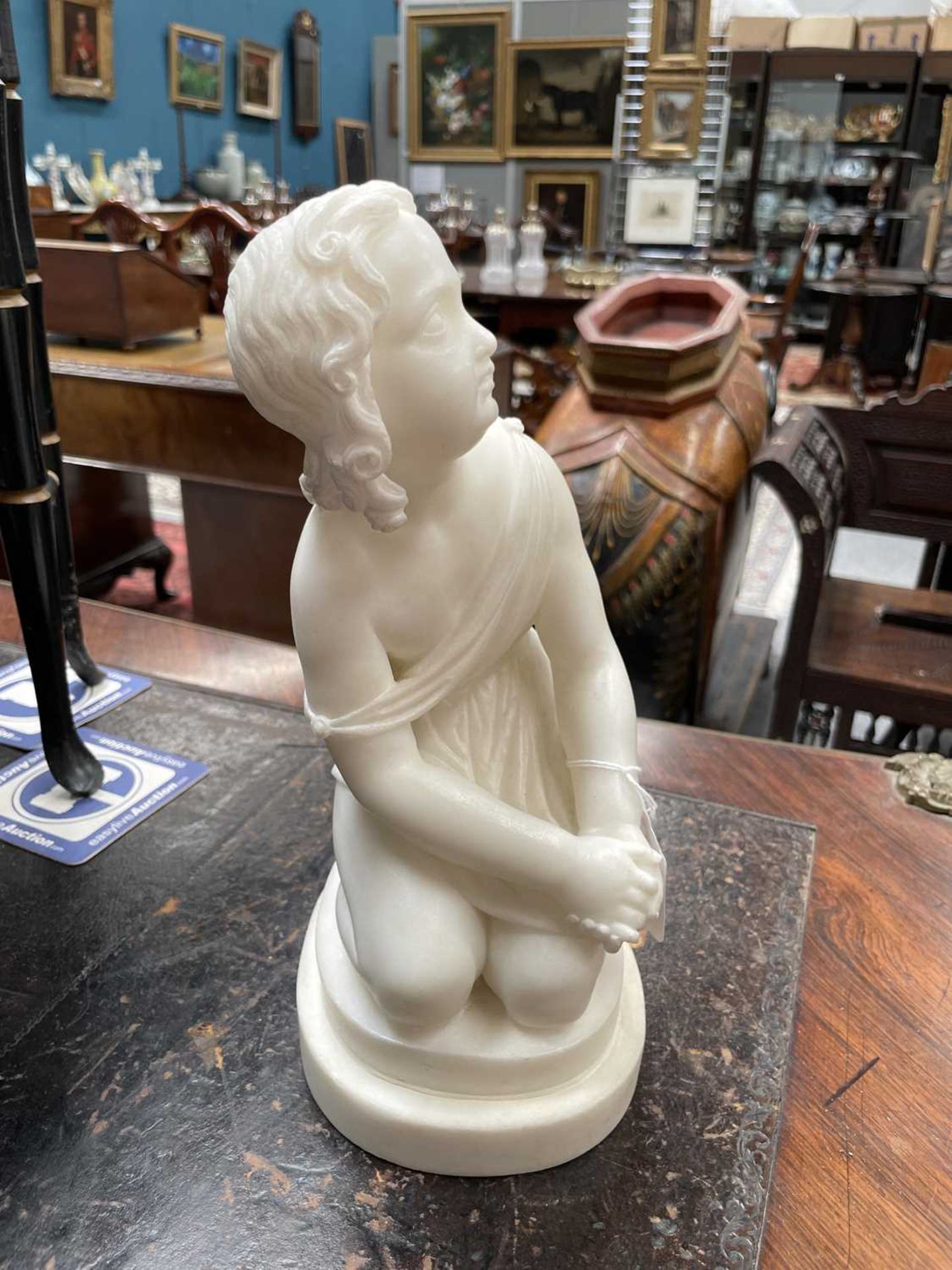 JOSEPH GOTT (LEEDS 1786-1860 ROME) CARVED MARBLE FIGURE OF A KNEELING GIRL - Image 6 of 7