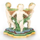 A LARGE MINTON MAJOLICA FIGURAL CENTREPIECE, 1863