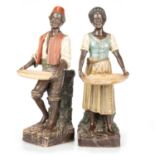 A PAIR OF AUSTRIAN TERRACOTTA BLACKAMOOR FIGURAL SPILL VASES, BY BERNARD BLOCH, CIRCA 1900