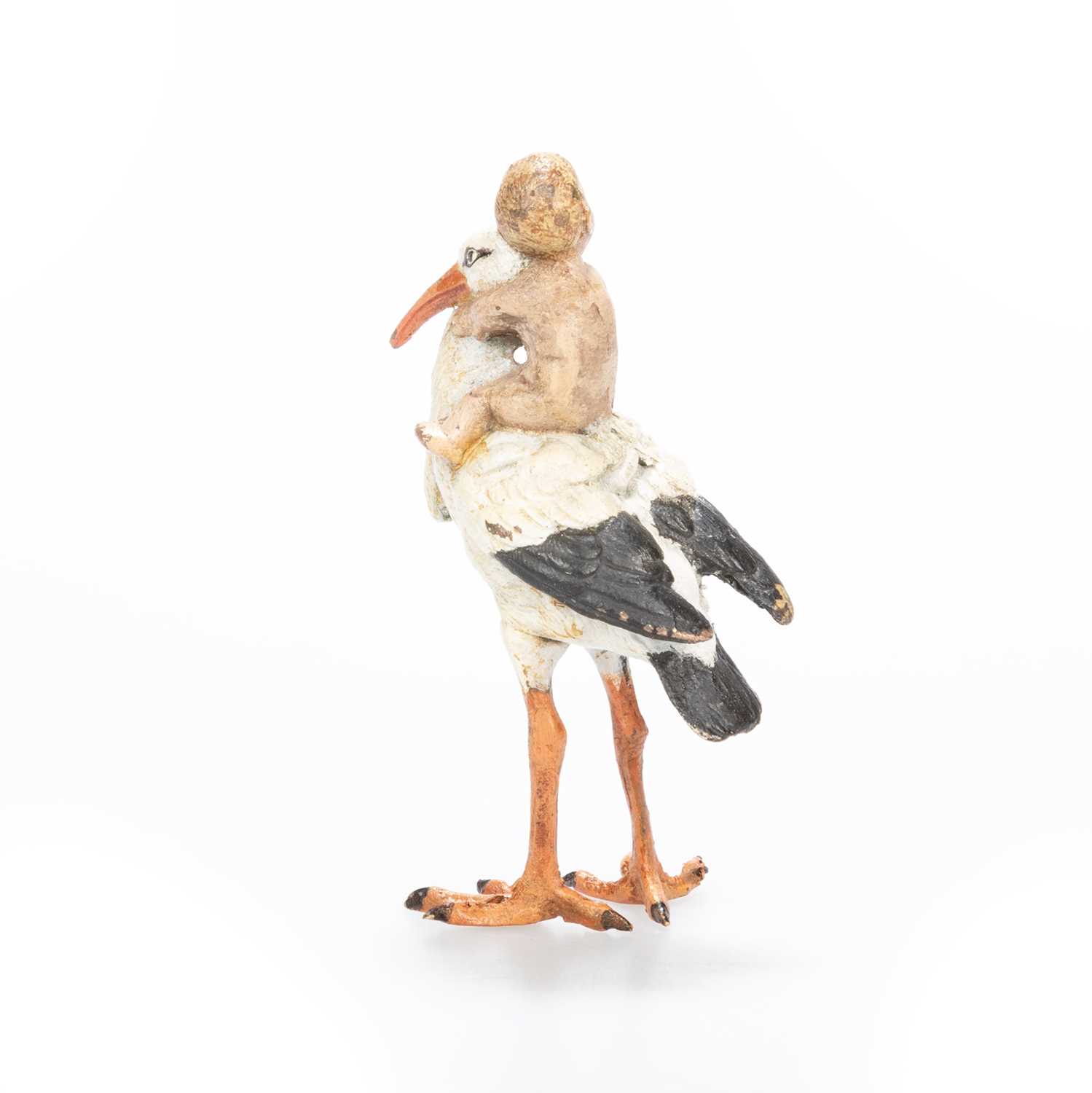 A COLD PAINTED BRONZE MODEL OF A BABY-BEARING STORK - Image 2 of 2