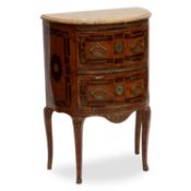 A CONTINENTAL MARBLE-TOPPED AND GILT-METAL MOUNTED INLAID COMMODE 18TH CENTURY
