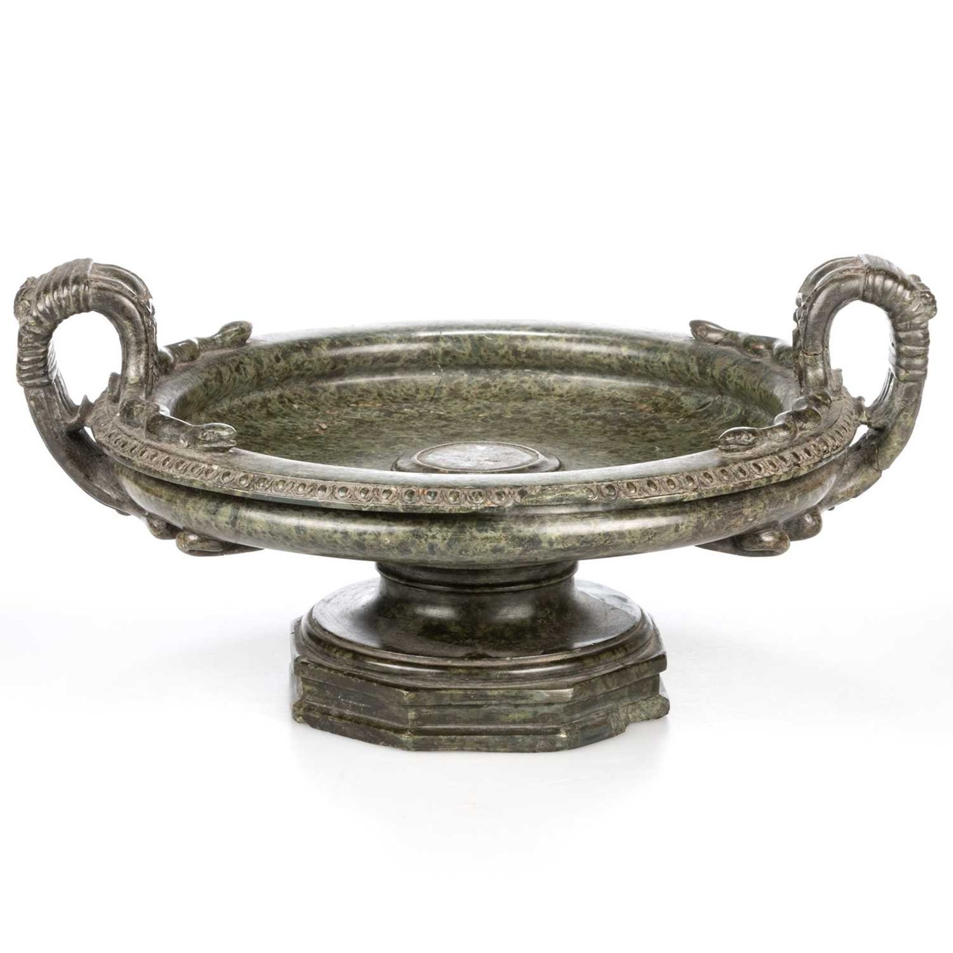 AN ITALIAN GREEN SERPENTINE MARBLE TAZZA