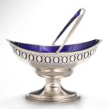 A GEORGE III SILVER SWING-HANDLE SUGAR BASKET