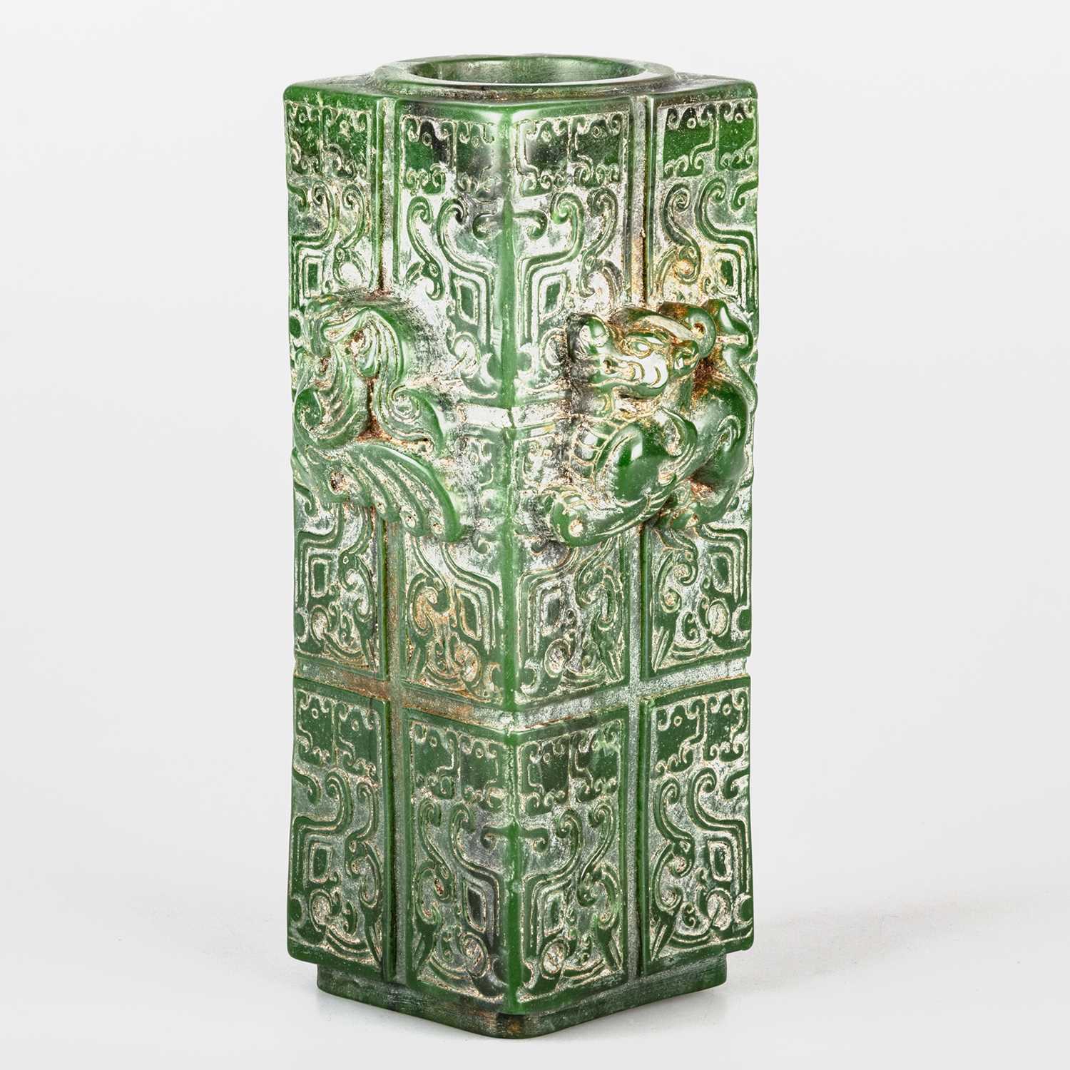 A CHINESE GREEN-COLOURED CONG VASE