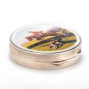 A SILVER AND ENAMEL 'HUNTING' COMPACT