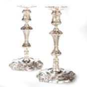 A FINE PAIR OF GEORGE II SILVER CANDLESTICKS