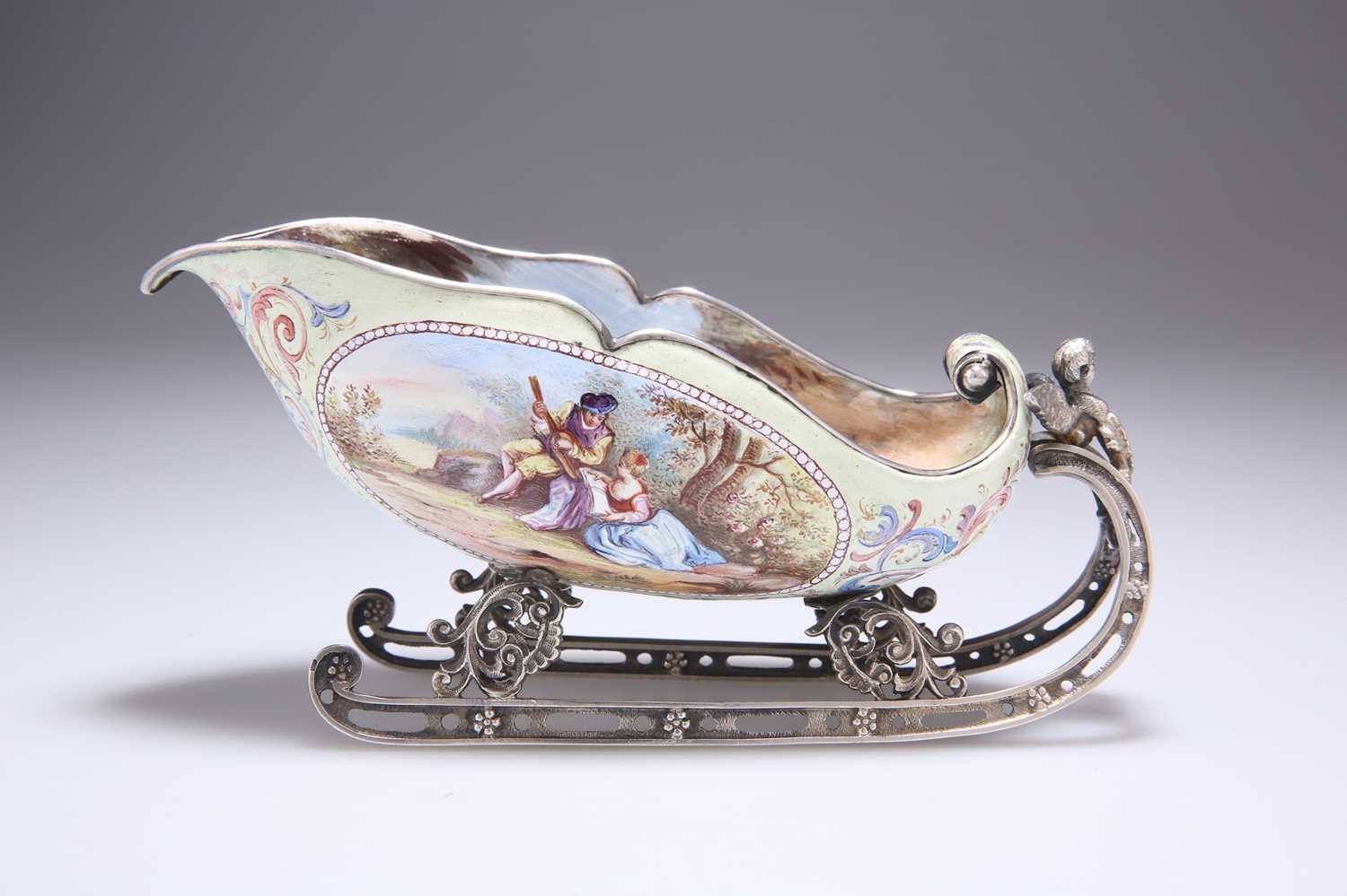 A VIENNESE ENAMEL AND SILVER MINIATURE SLEIGH - Image 2 of 5