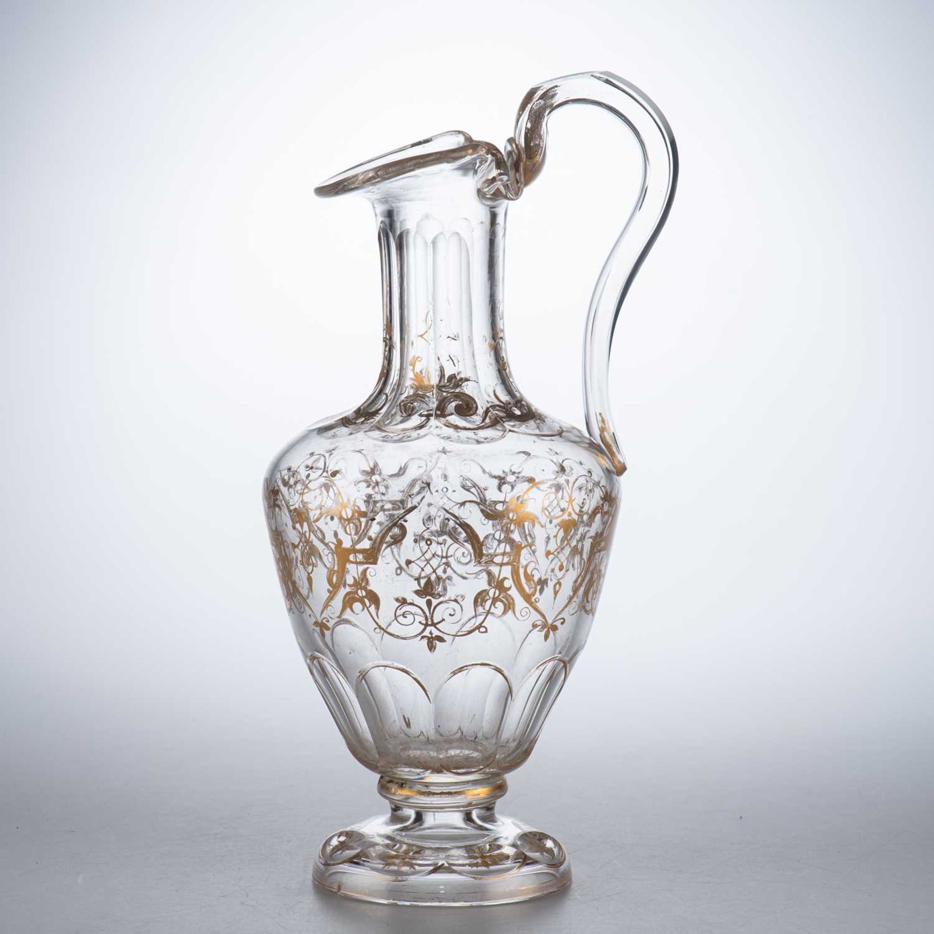 A LARGE GILDED GLASS EWER, PROBABLY BACCARAT, MID-19TH CENTURY