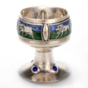 AN ARTS AND CRAFTS SILVER, ENAMEL AND 'JEWELLED' GOBLET